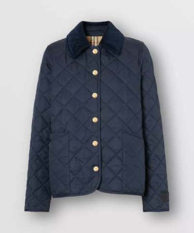 Burberry Corduroy Collar Diamond Quilted Jacket In Midnight