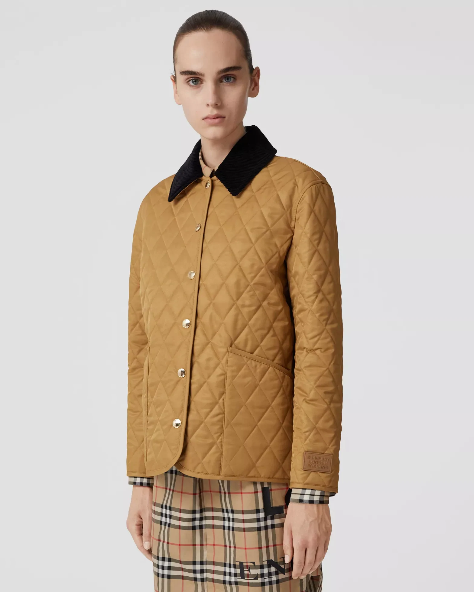 Burberry Corduroy Collar Diamond Quilted Jacket In Camel