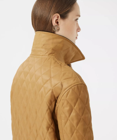 Burberry Corduroy Collar Diamond Quilted Jacket In Camel