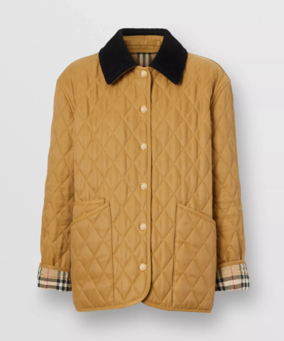 Burberry Corduroy Collar Diamond Quilted Jacket In Camel