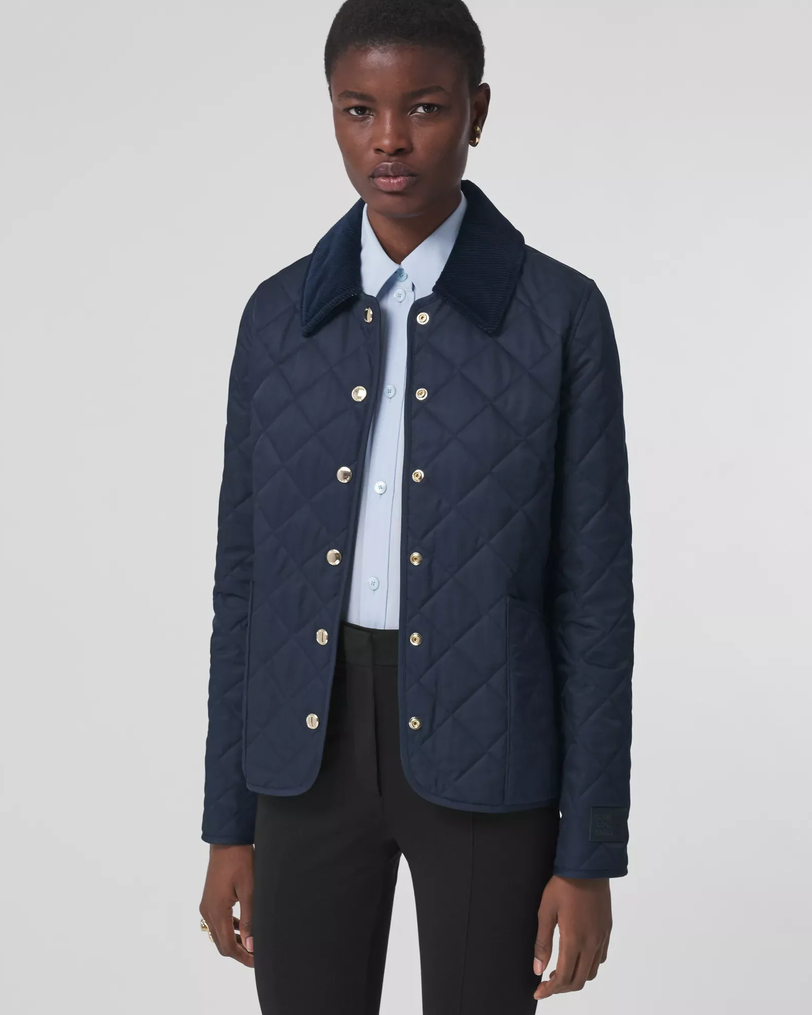 Burberry Corduroy Collar Diamond Quilted Jacket In Midnight