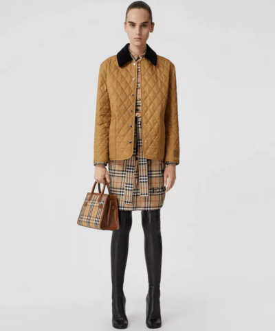 Burberry Corduroy Collar Diamond Quilted Jacket In Camel