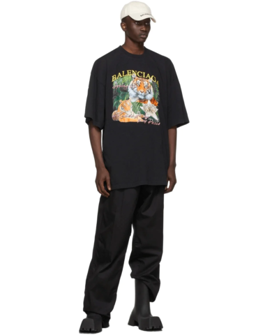 Balenciaga Spring 22 Tiger Small Fit Tee Black