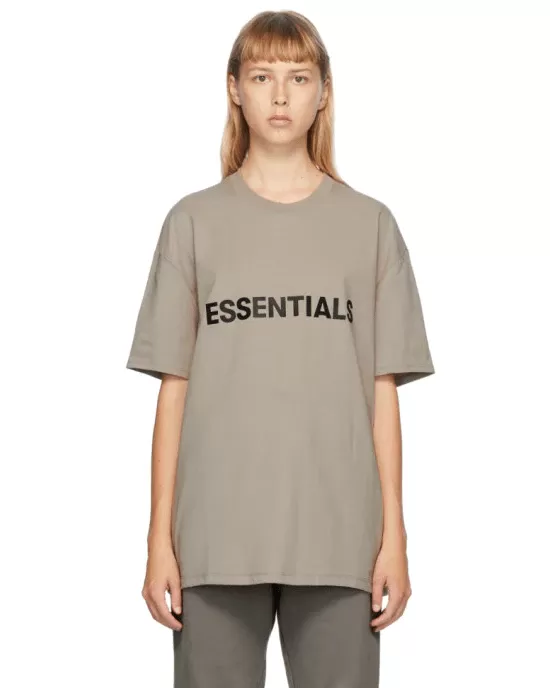 Essentials Boxy T-Shirt Applique Logo Taupe