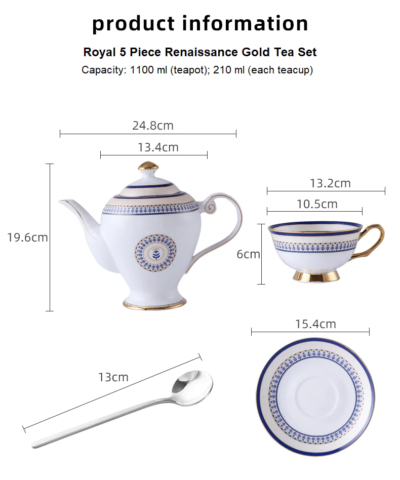 Royal 5 Piece Moroccan Gold Blue Tea Set