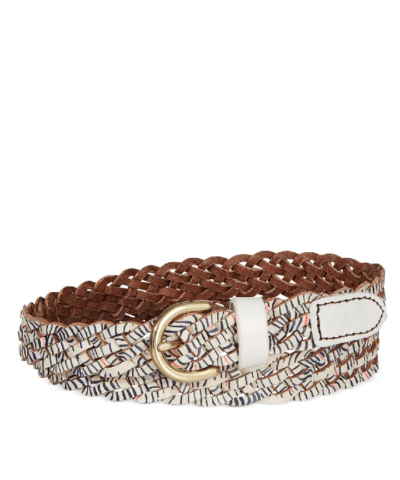 Fossil Printed Braid Leather Belt, Coconut