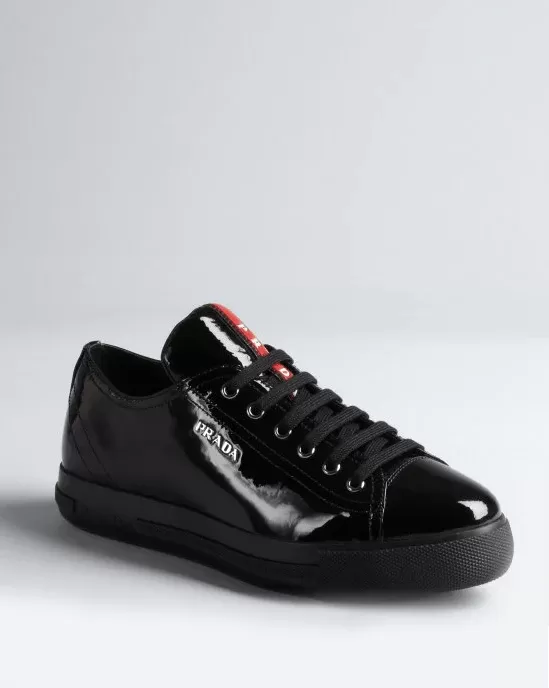 PRADA Prada Sport Black Patent Leather Low-Top Sneakers