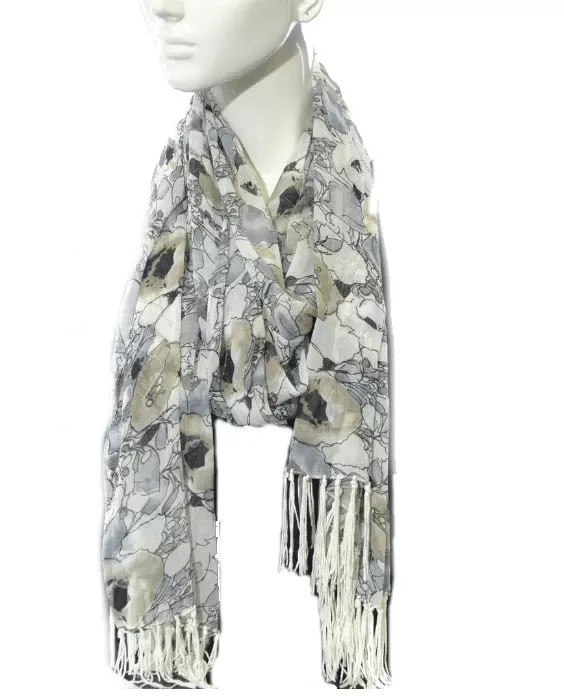 Cejon Neutral Floral Fringed Lightweight Neck Scarf - Fashionbarn shop - 1