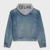 Celine Layered Logo-Print Cotton-Jersey and Denim Hooded Jacket