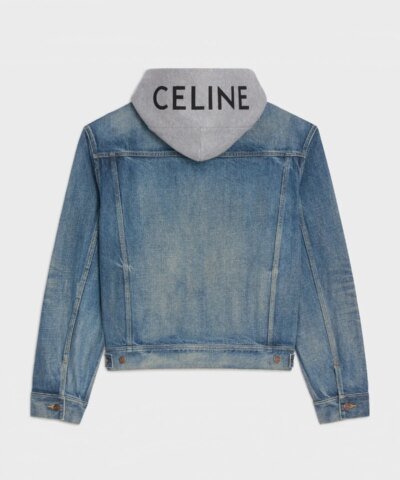 Celine Layered Logo-Print Cotton-Jersey and Denim Hooded Jacket