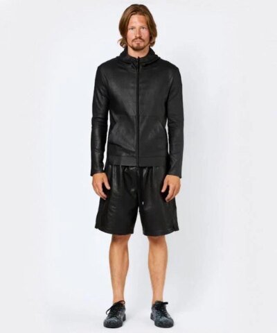 Emporio Armani Men's Hooded Leather Jacket