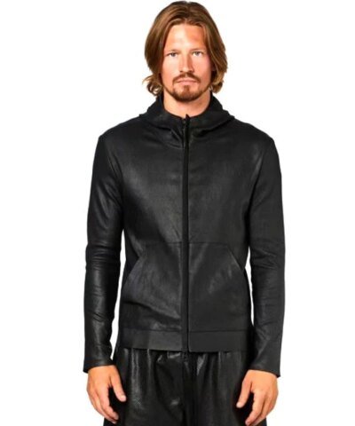 Emporio Armani Men's Hooded Leather Jacket