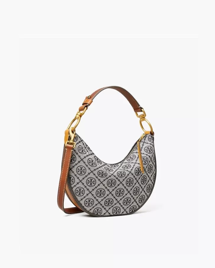 Tory Burch T Monogram Jacquard Mini Crescent Crossbody Bag