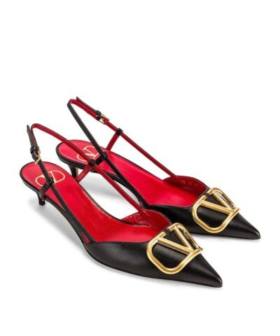 Valentino Garavani Go Logo Slingback Kitten-Heel Pumps. Black