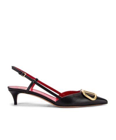 Valentino Garavani Go Logo Slingback Kitten-Heel Pumps. Black