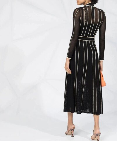 Sandro Embroidered Long-Sleeve Flared Dress