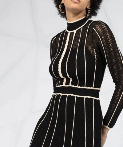 Sandro Embroidered Long-Sleeve Flared Dress