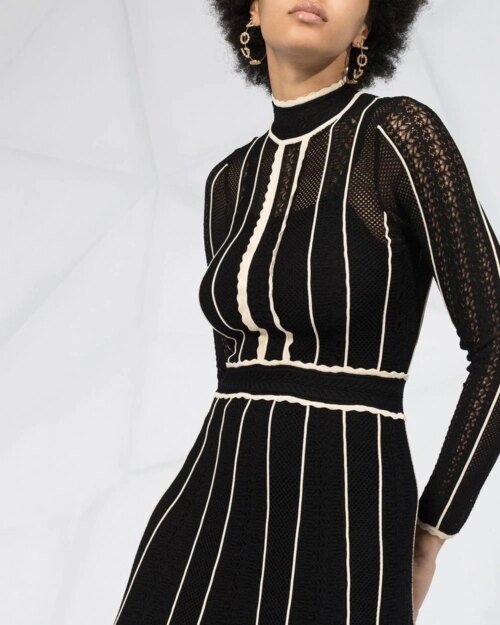 Sandro Embroidered Long-Sleeve Flared Dress