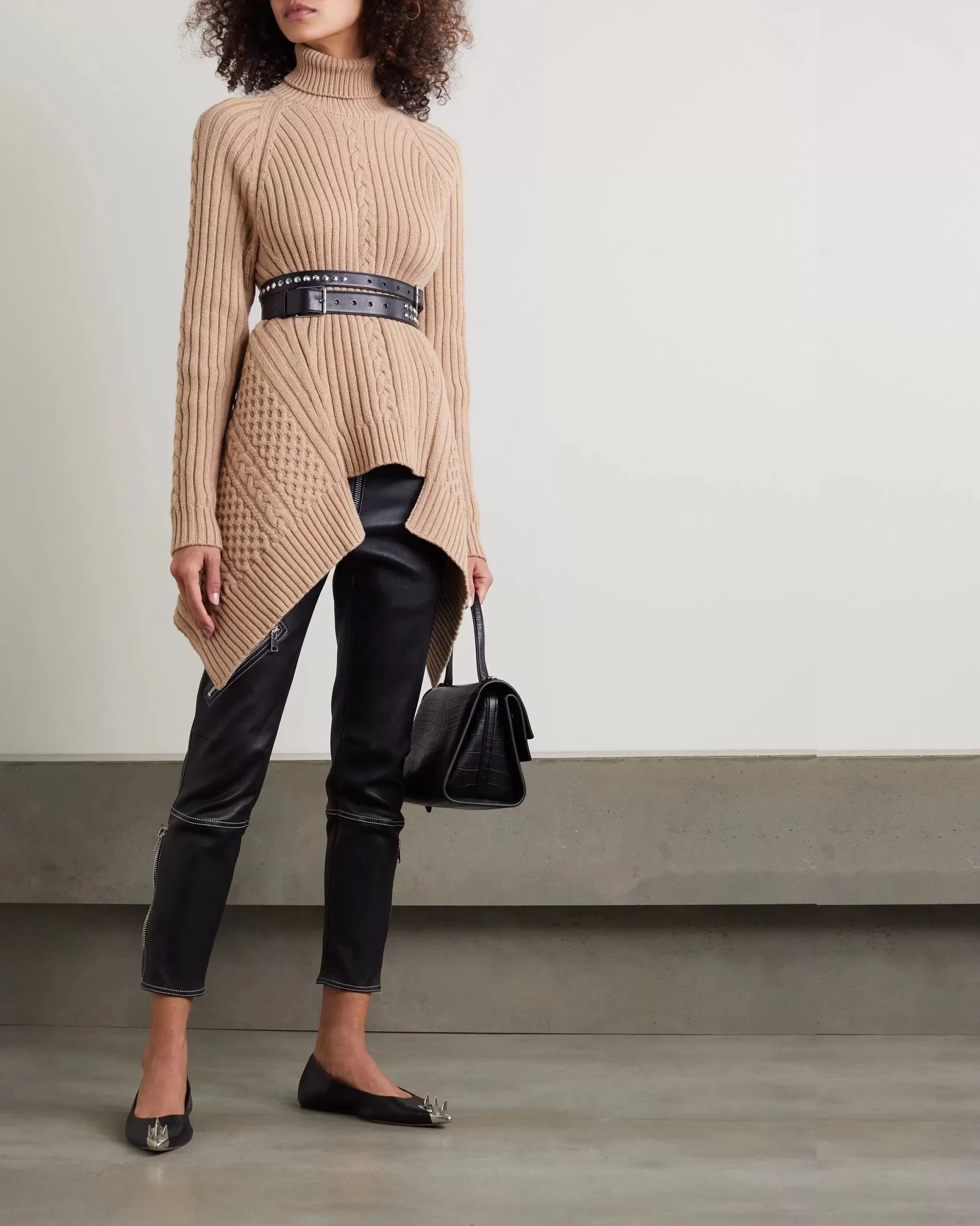 Alexander Mcqueen Wool & Cashmere Knit Flared Turtleneck Sweater