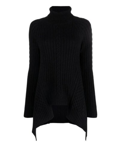 Alexander Mcqueen Black Draped Wool-Cashmere Roll-Neck Sweater