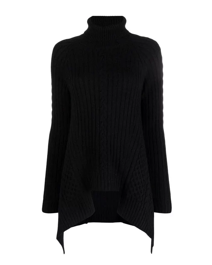 Alexander Mcqueen Black Draped Wool-Cashmere Roll-Neck Sweater