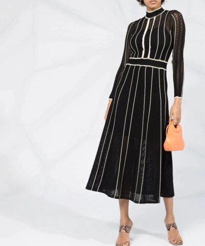 Sandro Embroidered Long-Sleeve Flared Dress