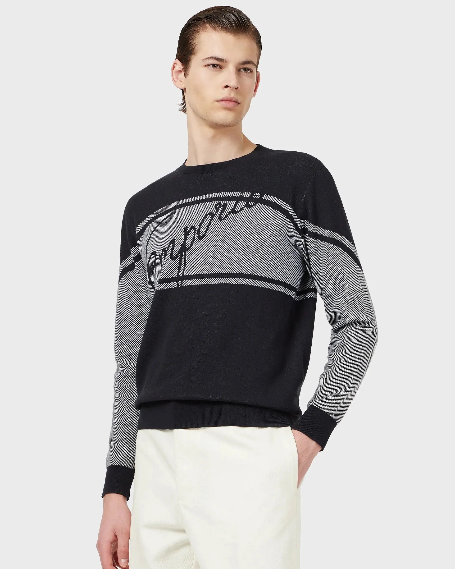 Emporio Armani Sweater With Front And Back Jacquard Logo