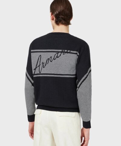 Emporio Armani Sweater With Front And Back Jacquard Logo