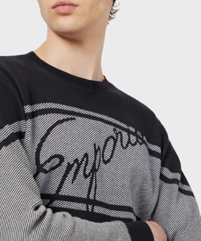 Emporio Armani Sweater With Front And Back Jacquard Logo