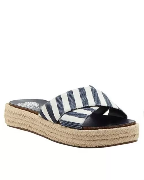 Vince Camuto Carran Slide Sandal Blue/Natural Stripe Canvas