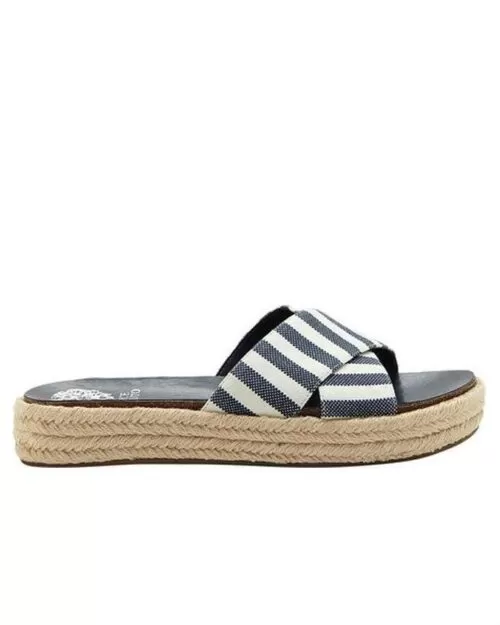 Vince Camuto Carran Slide Sandal Blue/Natural Stripe Canvas