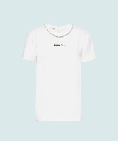 Miu Miu Embroidered Jersey T-Shirt