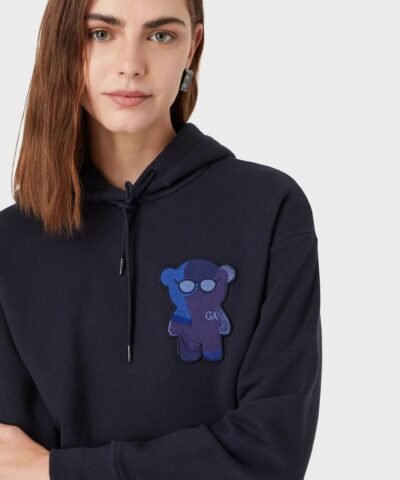 Emporio Armani Hooded, Recycled Fabric Sweatshirt With Manga Bear Patch