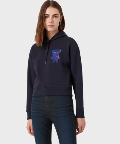 Emporio Armani Hooded, Recycled Fabric Sweatshirt With Manga Bear Patch