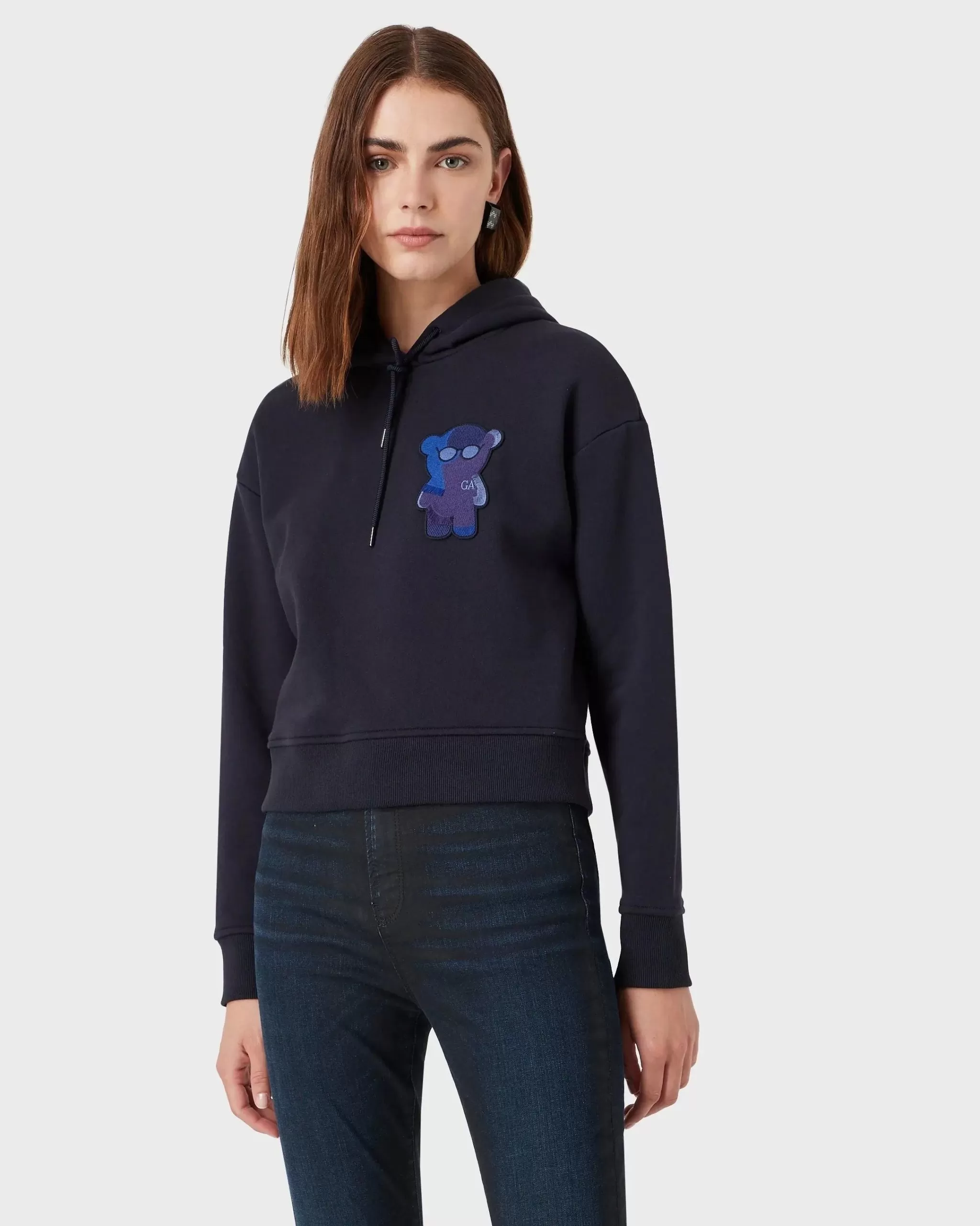 Emporio Armani Hooded, Recycled Fabric Sweatshirt With Manga Bear Patch