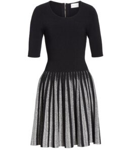 Milly Metallic Pleat Fit & Flare Dress