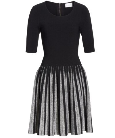 Milly Metallic Pleat Fit & Flare Dress