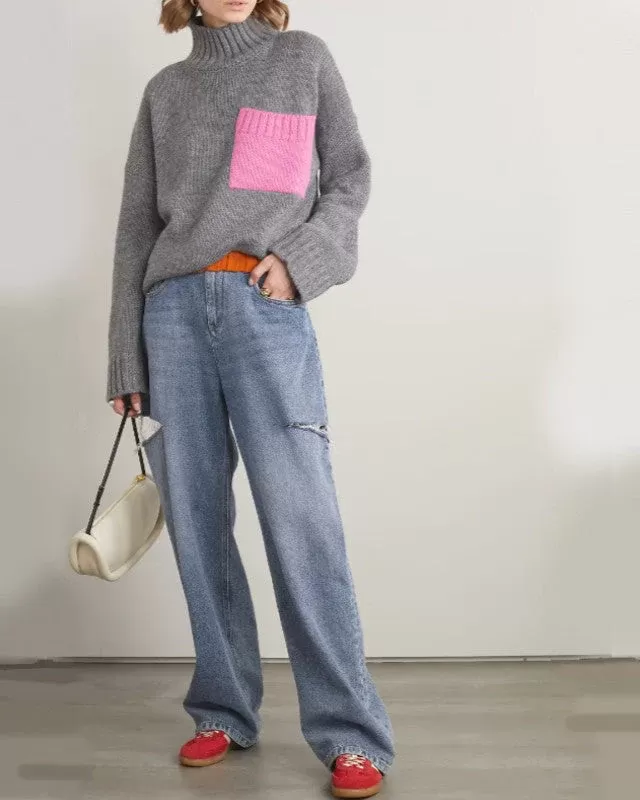 JW Anderson Grey Patch Pocket Turtleneck Jumper