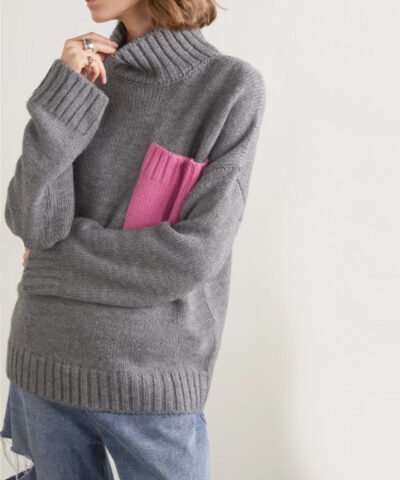 JW Anderson Grey Patch Pocket Turtleneck Jumper