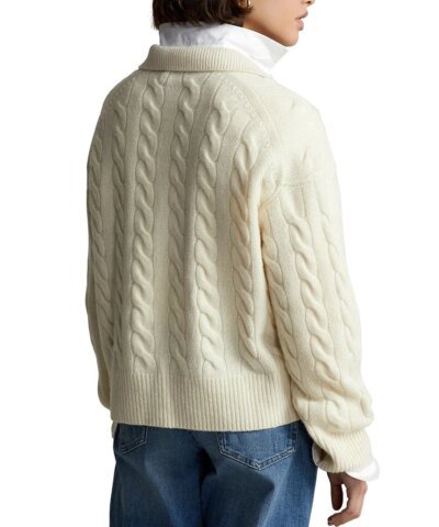 Polo Ralph Lauren Cable-Knit Wool-Cashmere Polo Sweater In Beige