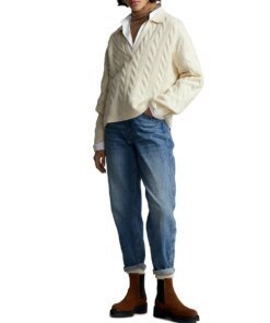 Polo Ralph Lauren Cable-Knit Wool-Cashmere Polo Sweater In Beige