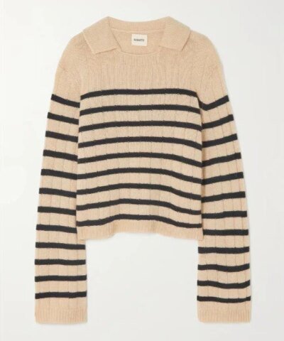 Khaite Mateo Striped Cashmere Polo Sweater