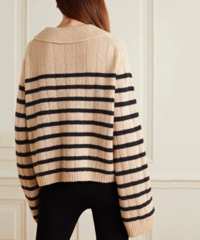 Khaite Mateo Striped Cashmere Polo Sweater