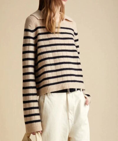 Khaite Mateo Striped Cashmere Polo Sweater