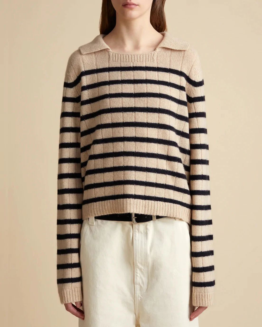 Khaite Mateo Striped Cashmere Polo Sweater