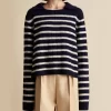 Khaite Navy and Butter Mateo Striped Cashmere Polo Sweater