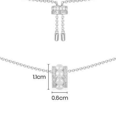 Apm Monaco Double Paved Hoop Adjustable Necklace Whit Pearls