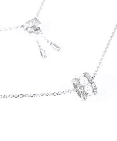 Apm Monaco Double Paved Hoop Adjustable Necklace Whit Pearls