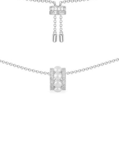 Apm Monaco Double Paved Hoop Adjustable Necklace Whit Pearls