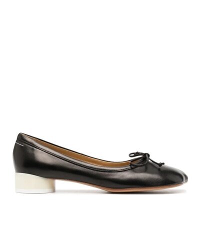 MM6 Maison Margiela Black Leather Ballerina Flats